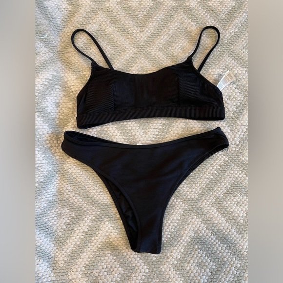 CUPSHE Women's 2 Piece Bikini Size Large Black Scoop Neck High Waist - Picture 8 of 8